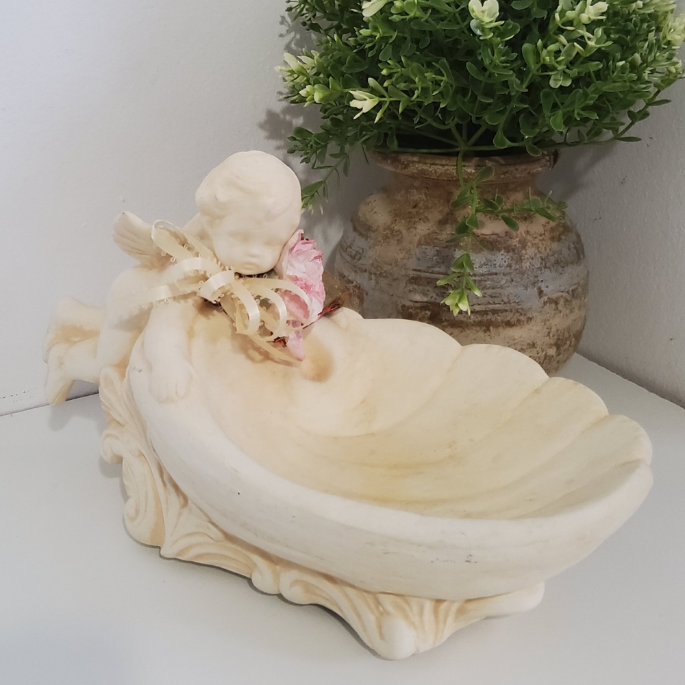 Vintage Ceramic Porcelain Candy Dish with Cherub